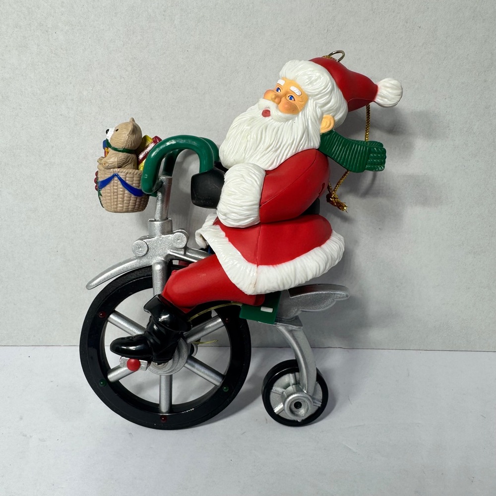 Vintage 1990s Avon Cycling Santa Claus Christmas Ornament Tricycle Holiday Decor